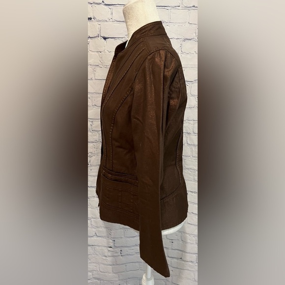 Coldwater Creek Brown Bronze Metallic Button Snap Front Jacket Shimmer 8P - Picture 4 of 9